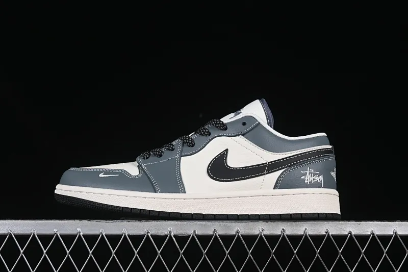 All categories Air Jordan Jordan series basketball shoes Air Jordan 1 Low high-end customized low-top sneakers Air Jordan 1 Low AJ1 Joe 1 Stussy co-branded blue gray high-end customized low-top retro basketball shoes XX3318-506